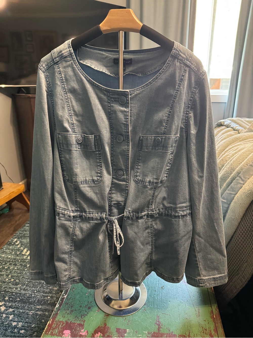 Lane Bryant Gray Drawstring Denim-Style Jacket